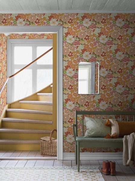 Borastapeter Tapete Retro Blumen Orange - 53 cm x 10.05 m - 661022