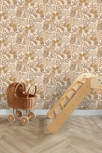 ESTAhome Tapete Blätter Beige und Sandbraun - 50 x 900 cm - 139678