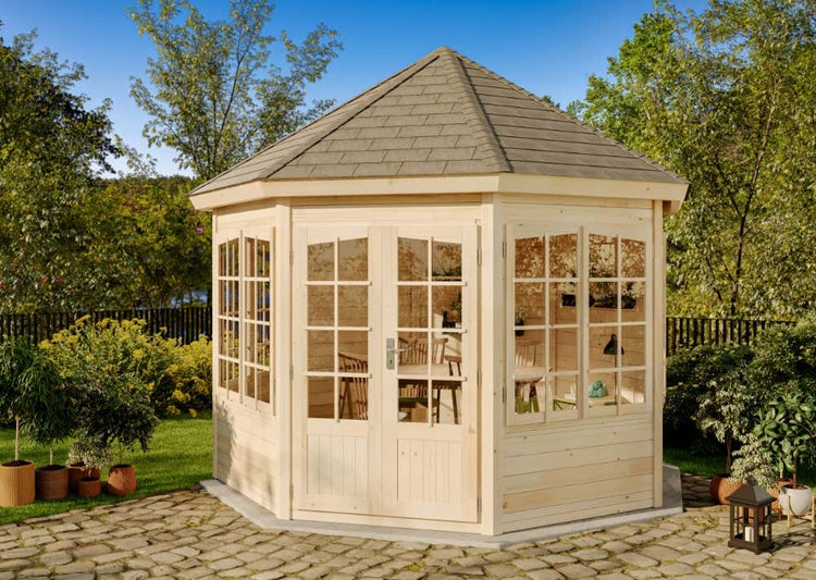 Holz Gartenpavillon mit Fenstern und Tür im Garten