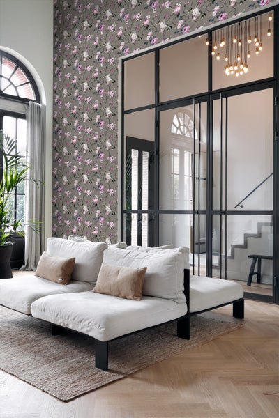 Origin Wallcoverings Tapete Blumen Taupe und Violett - 53 cm x 10.05 m - 347430