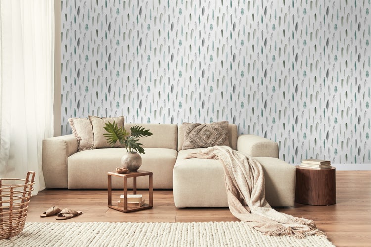 Walls4You Tapete Federn Grau, Blau und Weiß - 53 cm x 10.05 m - 935296