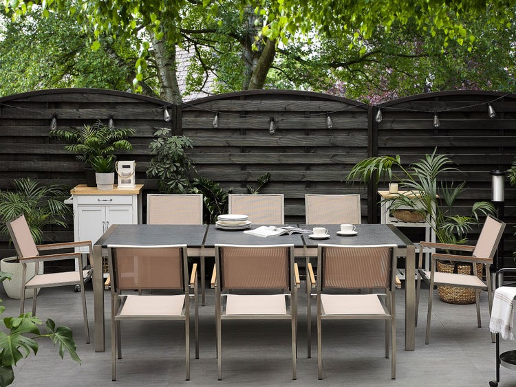 Gartenmöbel Set 8-Sitzer GROSSETO Dreifachplatte Granit geflammter Schwarz / Beige