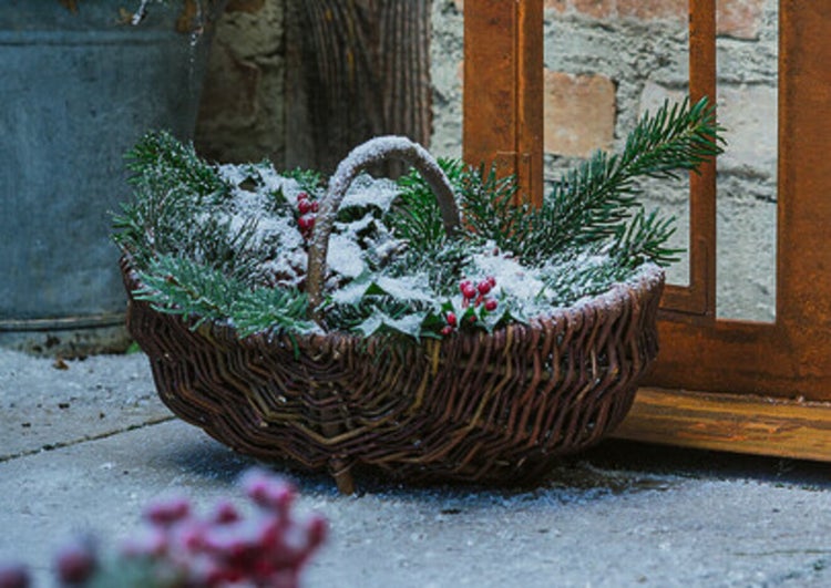 Füllkorb aus Weide mit Holzbügel, klein, Obstkorb, Aufbewahrungskorb