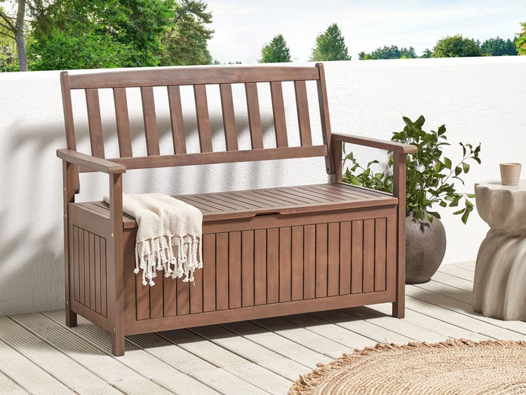 Gartenbank SOVANA 120 cm mit Stauraum Akazienholz Dunkelbraun