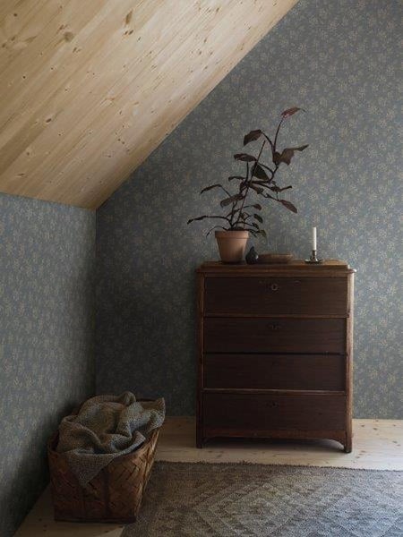 Borastapeter Tapete Blumenmuster Graublau - 53 cm x 10.05 m - 661063