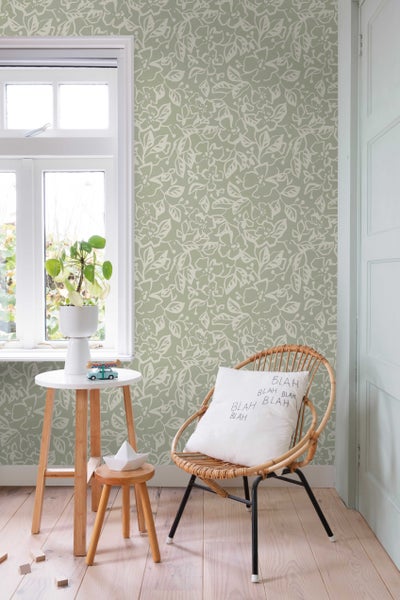 ESTAhome Tapete Blätter und Blumen Mintgrün - 50 x 900 cm - 131372