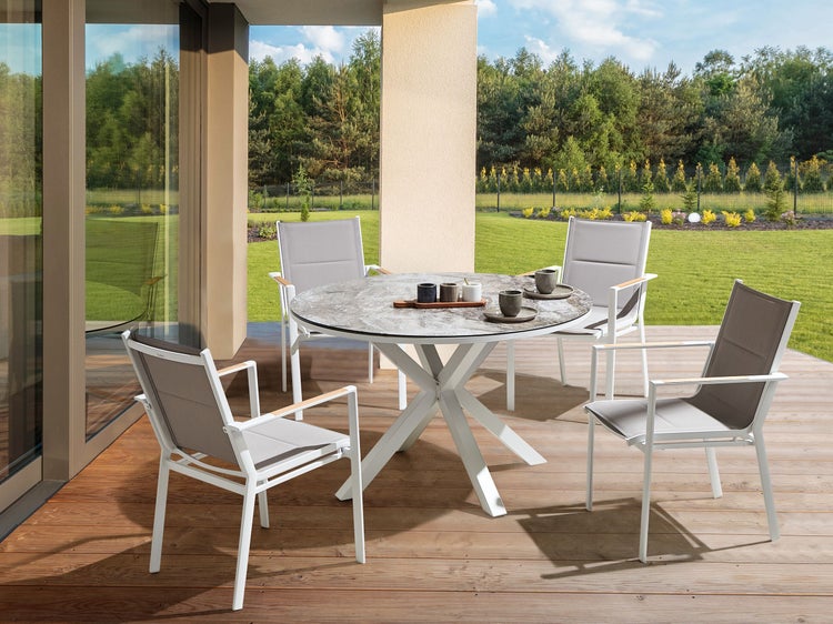 Gartenmöbel Set 4-Sitzer MALETTO/BUSSETO Metall Marmor Optik Grau