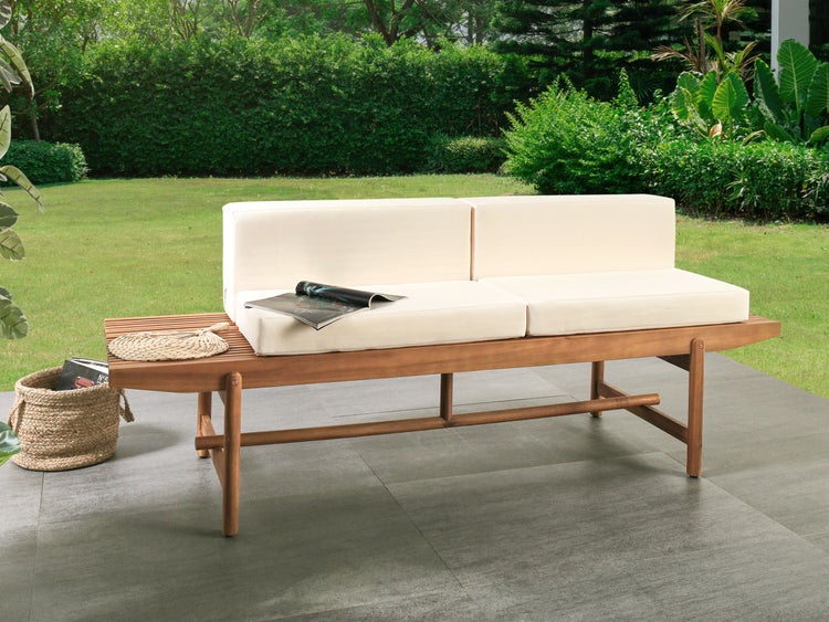 Gartenbank mit Auflage GIAVENO 210 cm Akazienholz Cremeweiß