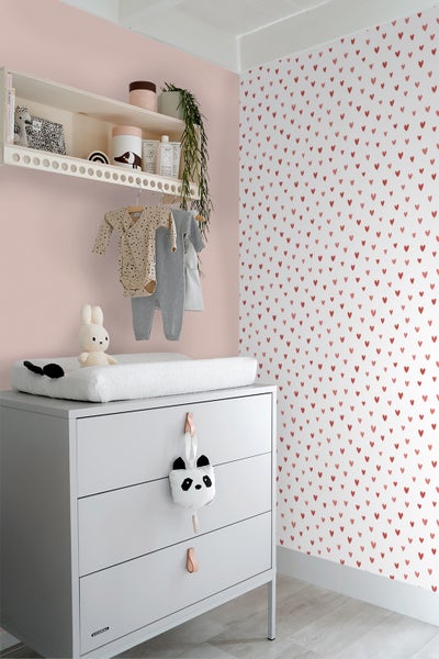 ESTAhome Tapete Herzchen Weiß und Rosa - 50 x 900 cm - 131634