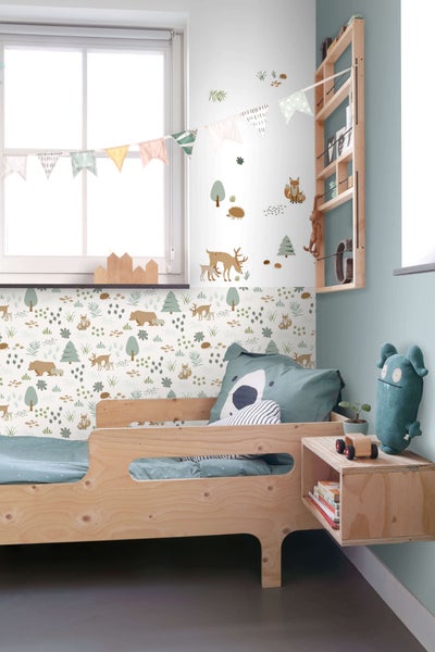 ESTAhome Wandtattoo Wald mit Waldtieren Beige und Mintgrün - 47.5 x 66 cm - 156104