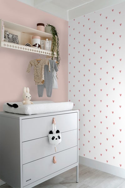ESTAhome Tapete Herzchen Weiß und Rosa - 50 x 900 cm - 131630