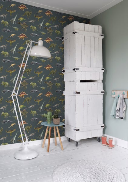 Sanders und Sanders Tapete Dinosaurier Dunkelblau und Grün - 50 x 900 cm - 935370