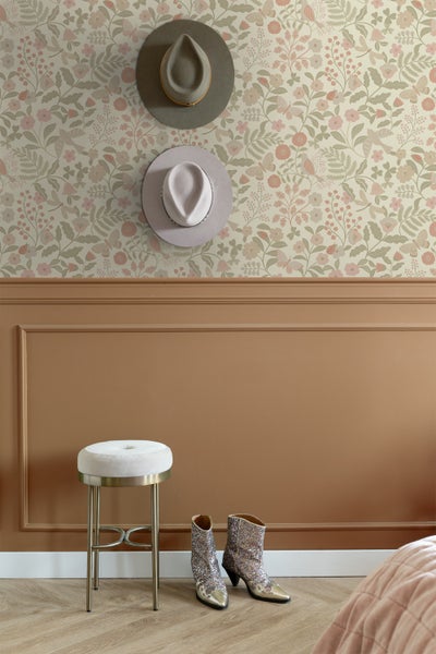 ESTAhome Tapete Blumen und Vögel Grün und Rosa - 50 x 900 cm - 139869