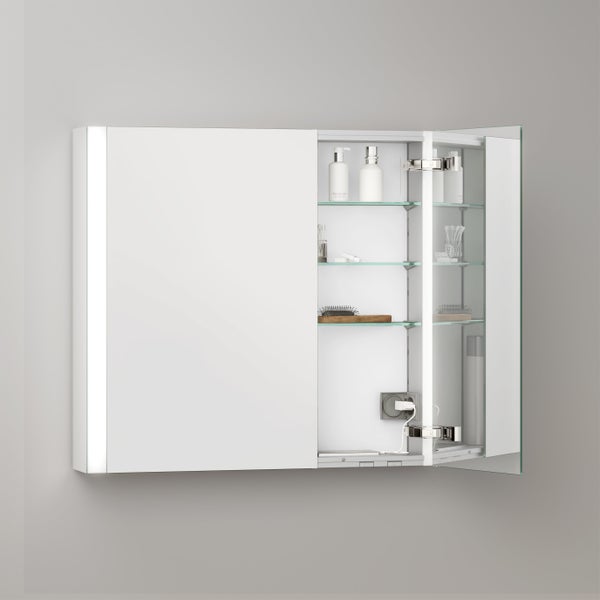 KEUCO Royal Mia Aufputz-LED-Spiegelschrank 80cm, 2 Türen, Spiegelheizung, asymmetrisch, Seiten verspiegelt