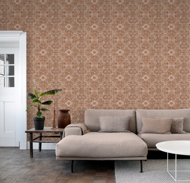 ESTAhome Tapete orientalisches Kelim-Patchwork Graubraun - 50 x 900 cm - 131365