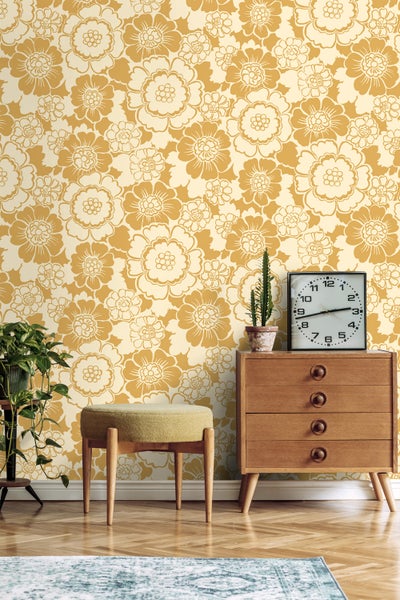 ESTAhome Tapete Retro Blumen Gelb - 50 x 900 cm - 131523