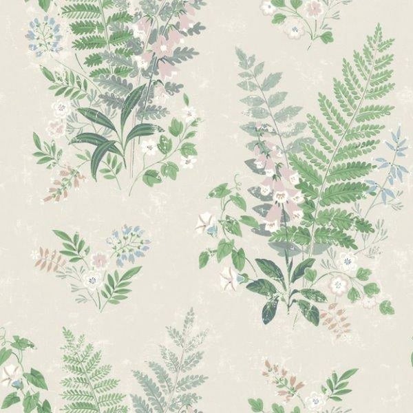 Borastapeter Tapete Feldblumen Grün und Beige - 53 cm x 10.05 m - 660427