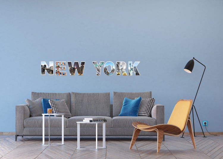 Sanders und Sanders Wandtattoo New York Blau, Grau und Orange - 65 x 42.5 cm - 600313
