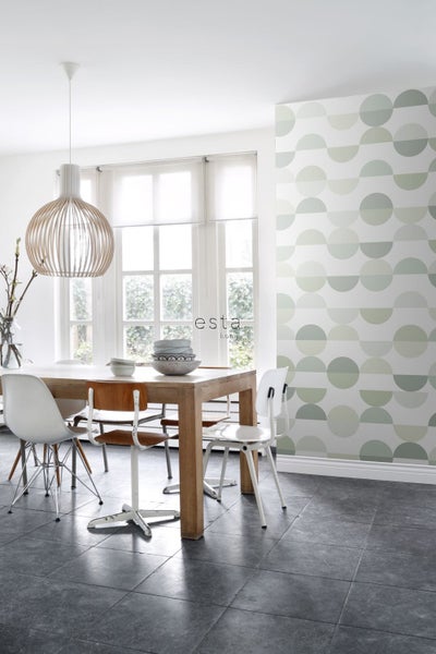 ESTAhome Fototapete Halbkreise im Retro-Stil Grün - 150 x 279 cm - 158904