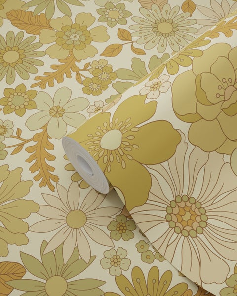 ESTAhome Tapete Retro Blumen Graugrün - 50 x 900 cm - 130964