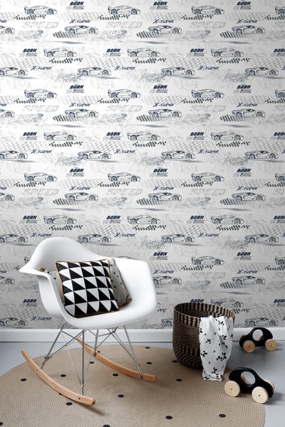 Sanders und Sanders Tapete Rennwagen Schwarz-Weiß - 50 x 900 cm - 935361