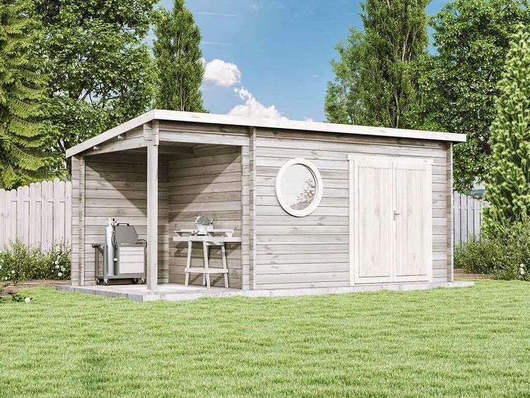 Alpholz Gartenhaus Maria-Rondo aus Massiv-holz, Gerätehaus mit 44 mm Wandstärke, Garten Holzhaus inklusive Montagematerial, Geräteschuppen 550 x 250 cm, Pultdach