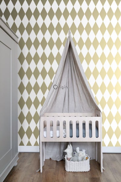 Origin Wallcoverings Tapete Karomuster Weiß und Gold - 53 cm x 10.05 m - 347669