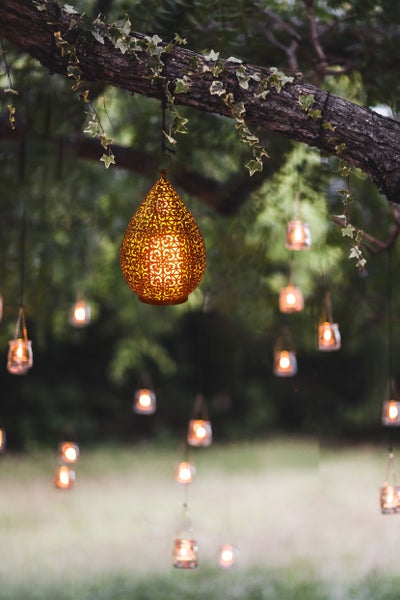 LED Dekoleuchte 27,8 cm hoch in Antik-Gold, für Außen,  aus Metall und Kunststoff, mit integrierte LED