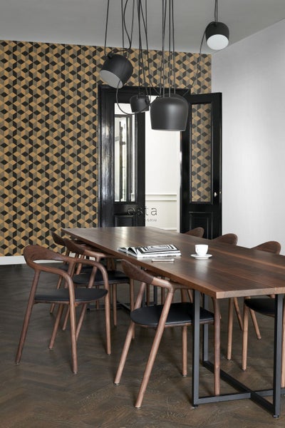 ESTAhome XXL-Vliestapete grafisches 3D Muster Schwarz und Braun - 50 x 900 cm - 158918