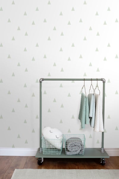 ESTAhome Tapete grafische kleine Dreiecke Mintgrün und Weiß - 53 cm x 10.05 m - 128868