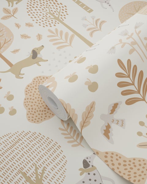 ESTAhome Tapete Hunde Beige und Hellrosa - 53 cm x 10.05 m - 139710
