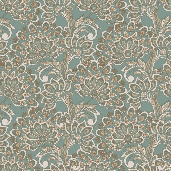 ESTAhome Tapete Blumenmuster Graugrün - 50 x 900 cm - 131088
