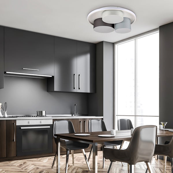 3er-LED Deckenleuchte EPPAN Ø 56cm, aus Metall, Kunststoff und Textil in Grau, integrierte LEDs,  Beleuchtung für Wohnzimmer, Büro oder Eingangsbereich