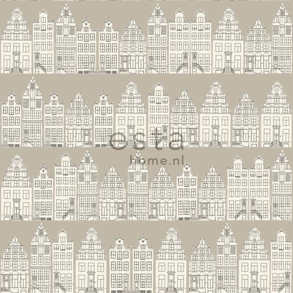 ESTAhome Tapete Amsterdamer Grachtenhäuser Beige - 53 cm x 10.05 m - 137713