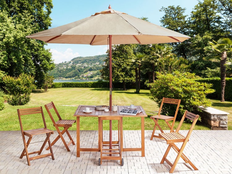 Gartenmöbel Set 4-Sitzer FRASSINE mit Schirm (12 Optionen) Akazienholz Naturfarben
