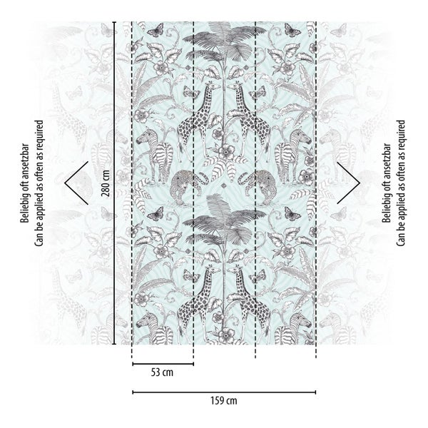 Fototapete mit Dschungelmotiven und Größenangaben