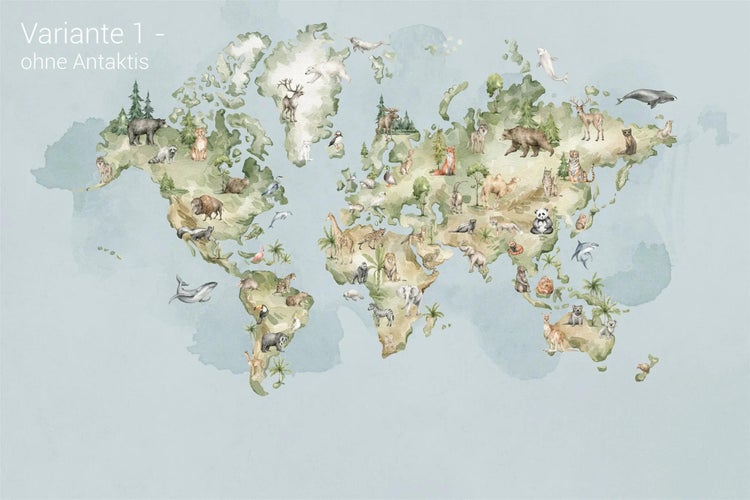 Kindertapete Weltkarte Aquarell 500 x 280 cm
