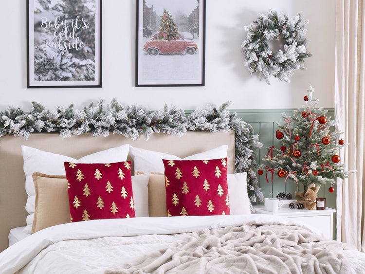 Dekokissen 2er Set CUPID Samtstoff 45 x 45 cm Rot Weihnachtsmotiv