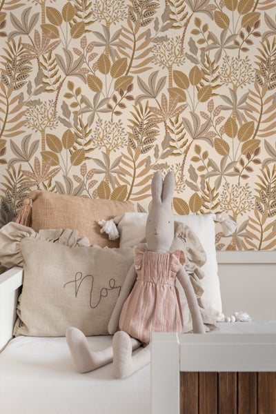 ESTAhome Tapete Blätter Beige und Sandbraun - 50 x 900 cm - 139678