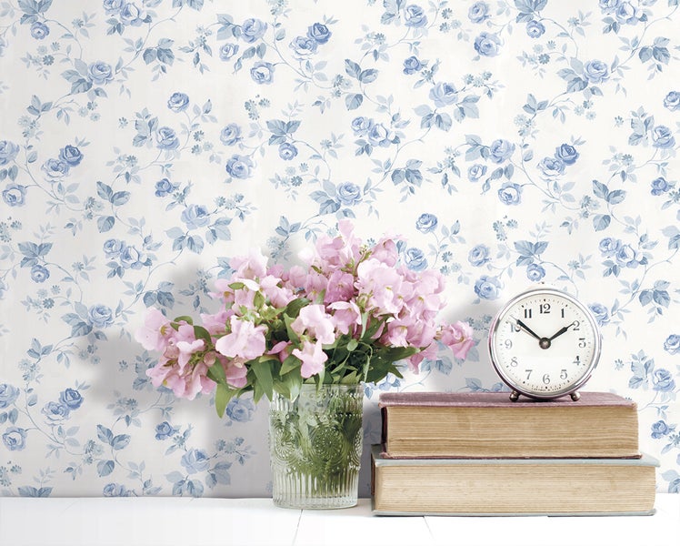Sanders und Sanders Tapete Blumen Blau und Crême-Weiß - 53 cm x 10 m - 640403