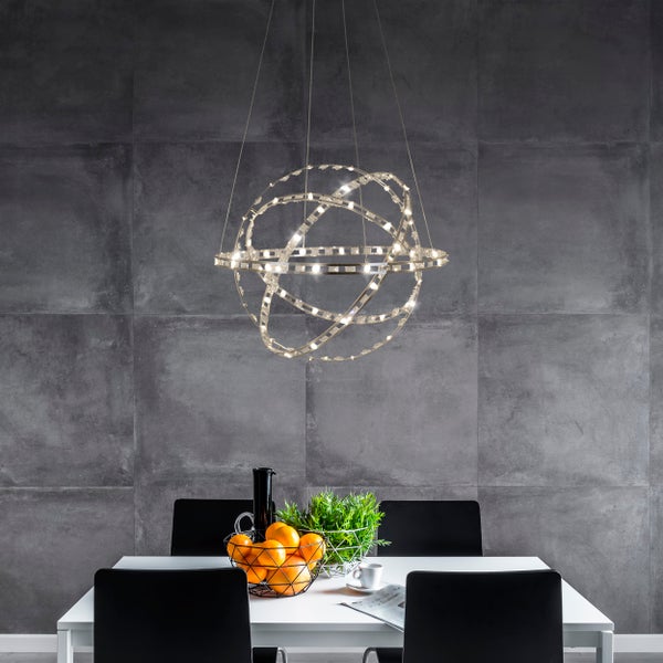 LED Pendelleuchte COSMOS  Metall und Kunststoff in chrom,  Ø60 cm, mit fest verbauten LEDs, Beleuchtung für Wohnzimmer, Esszimmer oder Büro.