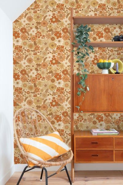 ESTAhome Tapete Retro Blumen Orange - 53 cm x 10.05 m - 130963