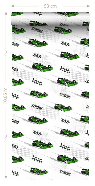 Sanders und Sanders Tapete Rennwagen Grün - 50 x 900 cm - 935354