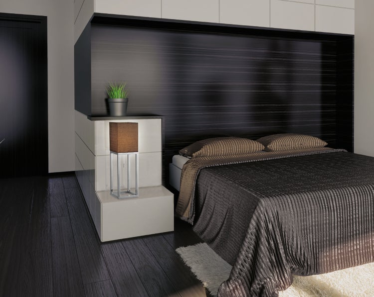 Tischleuchte ALFA, moderne Tischlampe aus Metall und Textil in Chrom/Dunkelgrau mit E27-Fassung, 65 cm hoch, schicke Lampe für Diele, Wohnzimmer und Büro