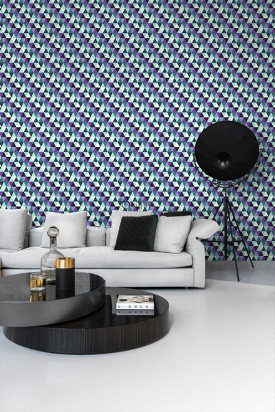 Origin Wallcoverings Tapete grafische Dreiecke Lila und Hellazurblau - 53 cm x 10.05 m - 347204