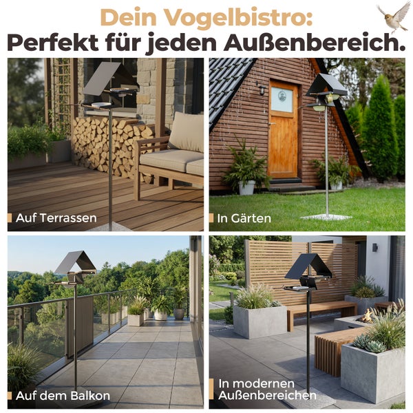 Vogelhaus auf Terrasse, in Gärten, auf dem Balkon und in modernen Aussenbereichen