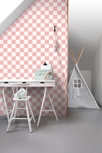 ESTAhome Tapete Karomuster Rosa und Weiß - 0.53 x 10.05 m - 139998