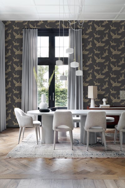 Origin Wallcoverings Tapete Kraniche Schwarz und Beige - 50 x 900 cm - 347810