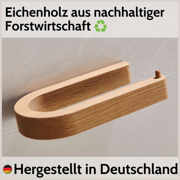 Toilettenpapierhalter aus Eichenholz aus nachhaltiger Forstwirtschaft, hergestellt in Deutschland.