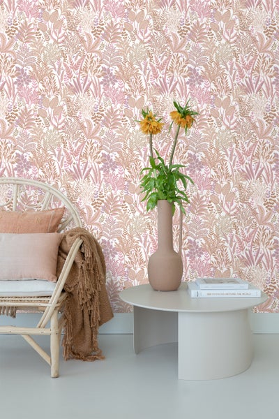 ESTAhome Tapete tropische Blätter und Blüten Rosa und Lila - 50 x 900 cm - 131666